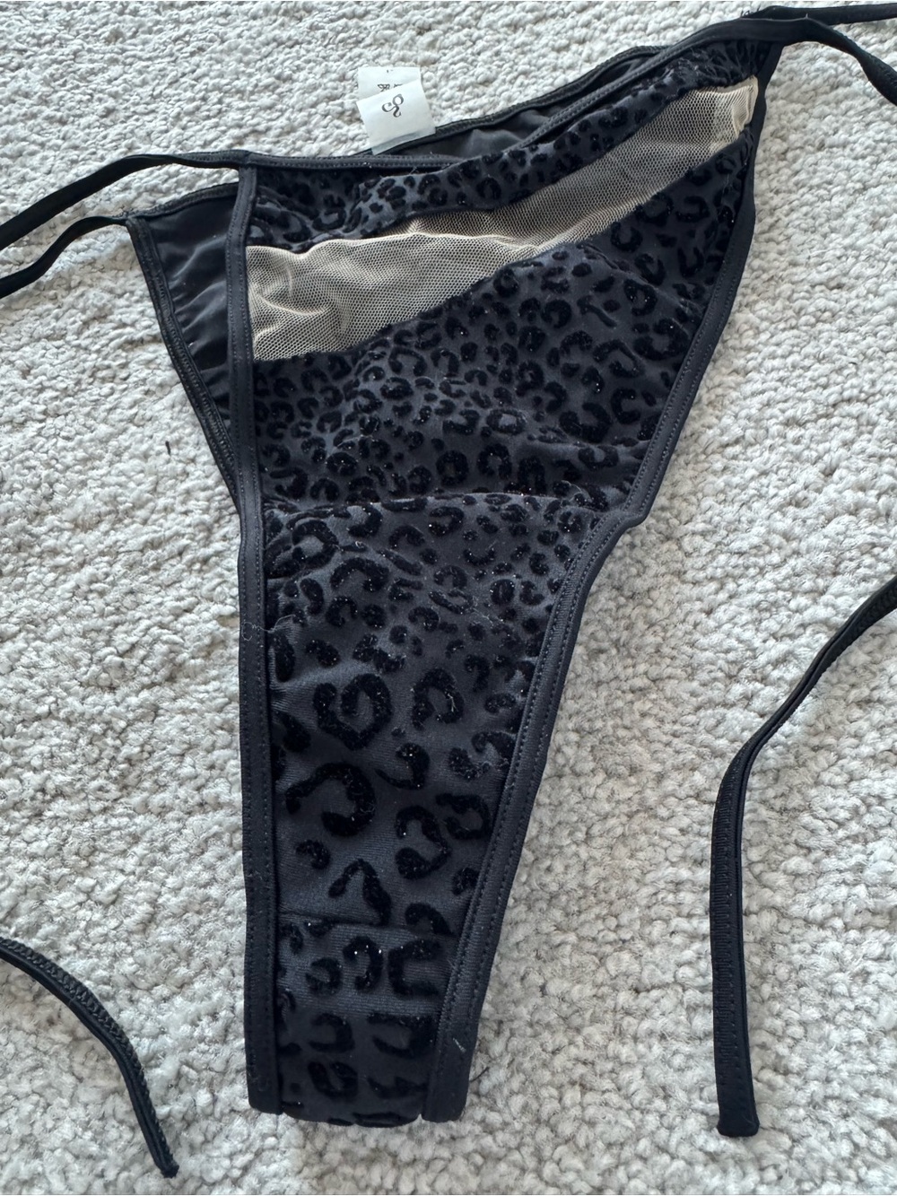 God Save Queens Black Leopard Velvet Mesh Bikini Bottom Large